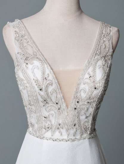 Beach Wedding Dress A Line Sleeveless V Neck High Split Floor Length Backless Sexy Bridal Gown-newarrivaldress