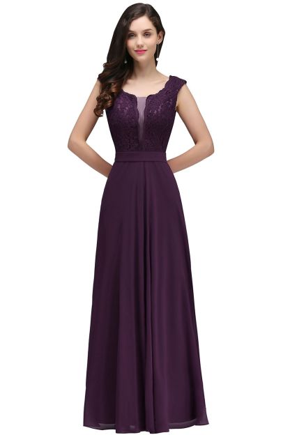 CORINNE | A-line Floor-length Lace Burgundy Elegant Prom Dress-newarrivaldress