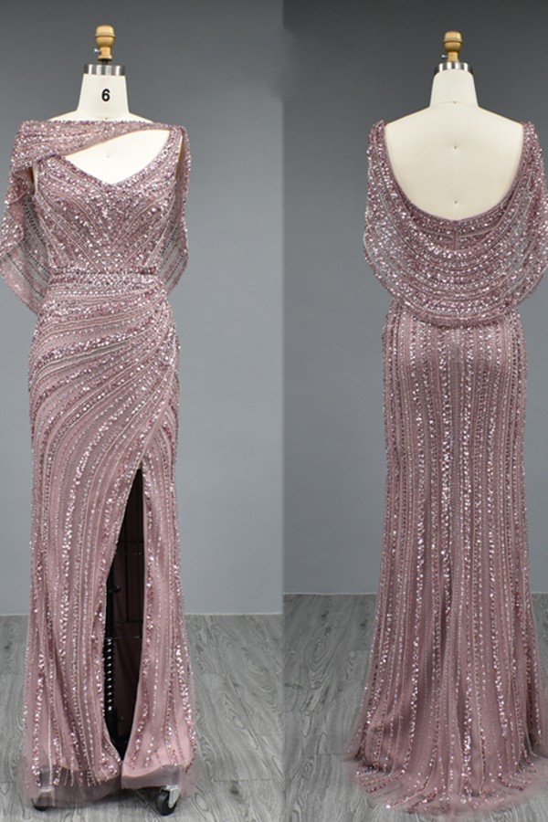Stunning Shiny Sequins Long Evening Dress with Front Slit-newarrivaldress