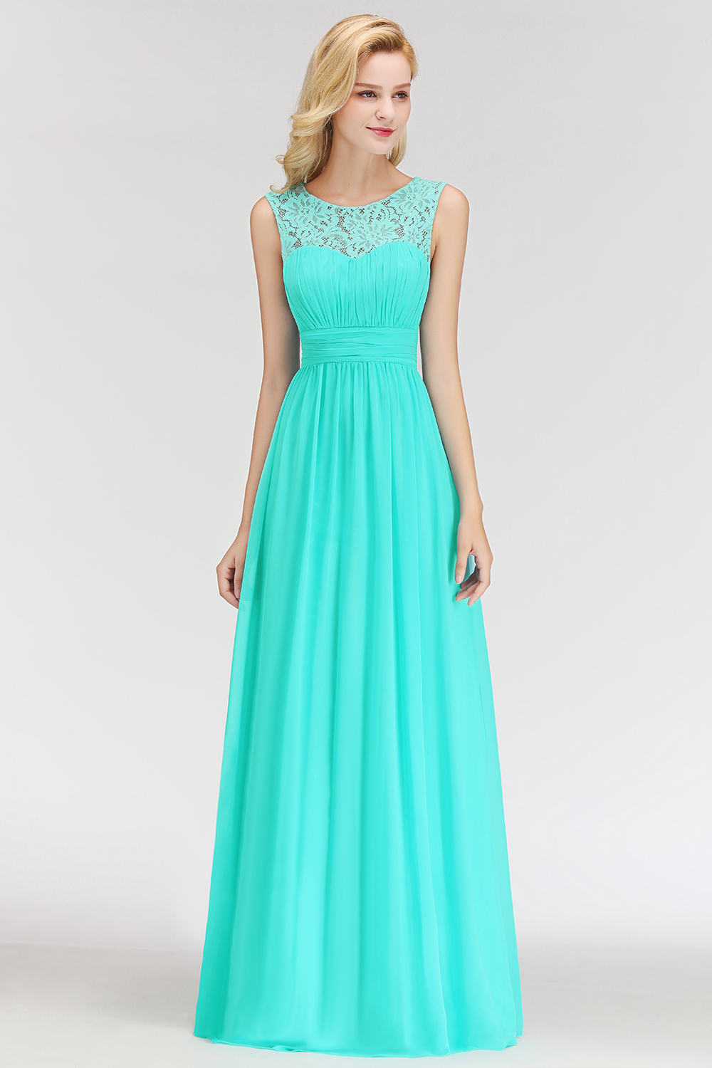 MABEL | A-line Sleevless Long Lace Appliques Neckline Bridesmaid Dresses-newarrivaldress