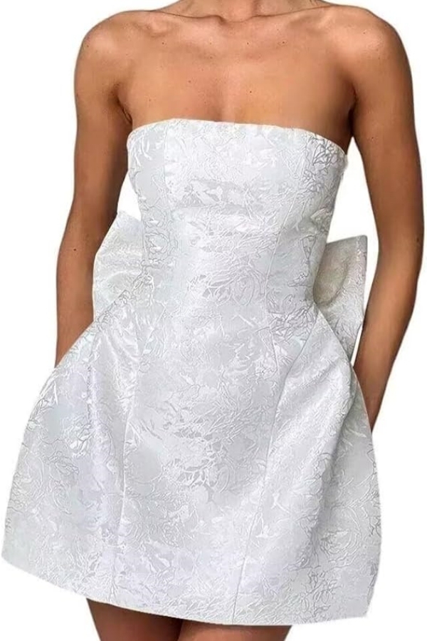 Chic Strapless Ruffle Satin Sheath Prom Dress Short Homecoming Dresses with Bow-newarrivaldress