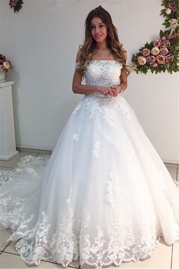 Lace Strapless Online Appliques Off The Shoulder New Arrival A-line Wedding Dresses-newarrivaldress