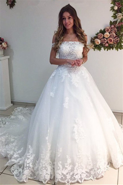 Lace Strapless Online Appliques Off The Shoulder New Arrival A-line Wedding Dresses-newarrivaldress