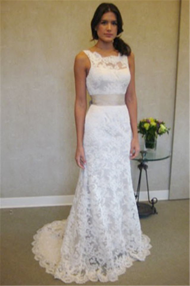 Lace Wedding Dresses Stunning Close-fitting Simple Wedding Dress for Beach BA3872