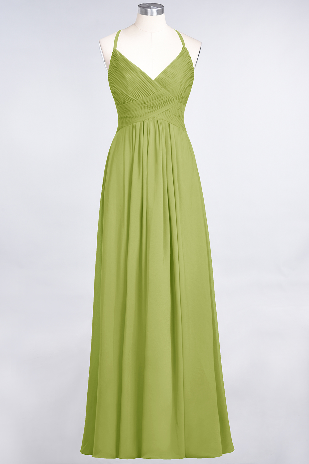 Elegant Princess Chiffon Spaghetti-Straps V-Neck Sleeveless Floor-Length Bridesmaid Dress with Ruffles-newarrivaldress