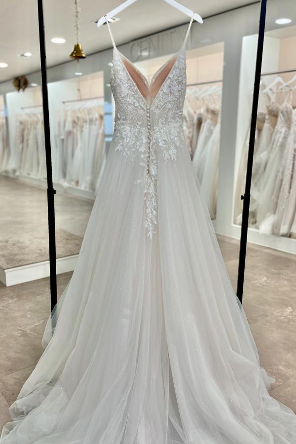 Spaghetti Straps Aline Wedding Dress Tulle Lace Appliques Bridal Dress-newarrivaldress