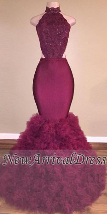 Glamorous Open Back Mermaid Formal Dresses | Lace Burgundy Prom Dresses-newarrivaldress