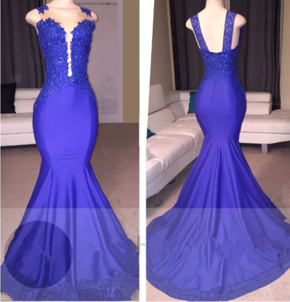 Straps Beads Appliques Mermaid Evening Gowns | Sleeveless Court-Train Prom Dresses-newarrivaldress