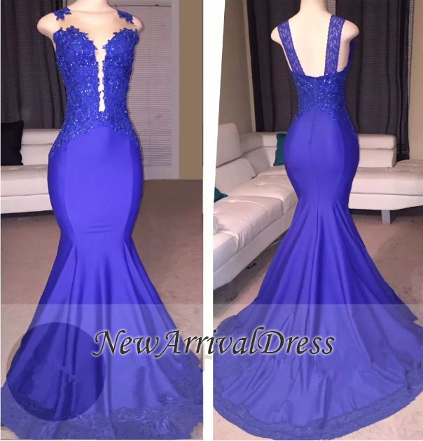 Straps Beads Appliques Mermaid Evening Gowns | Sleeveless Court-Train Prom Dresses-newarrivaldress