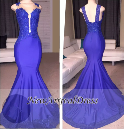 Straps Beads Appliques Mermaid Evening Gowns | Sleeveless Court-Train Prom Dresses-newarrivaldress