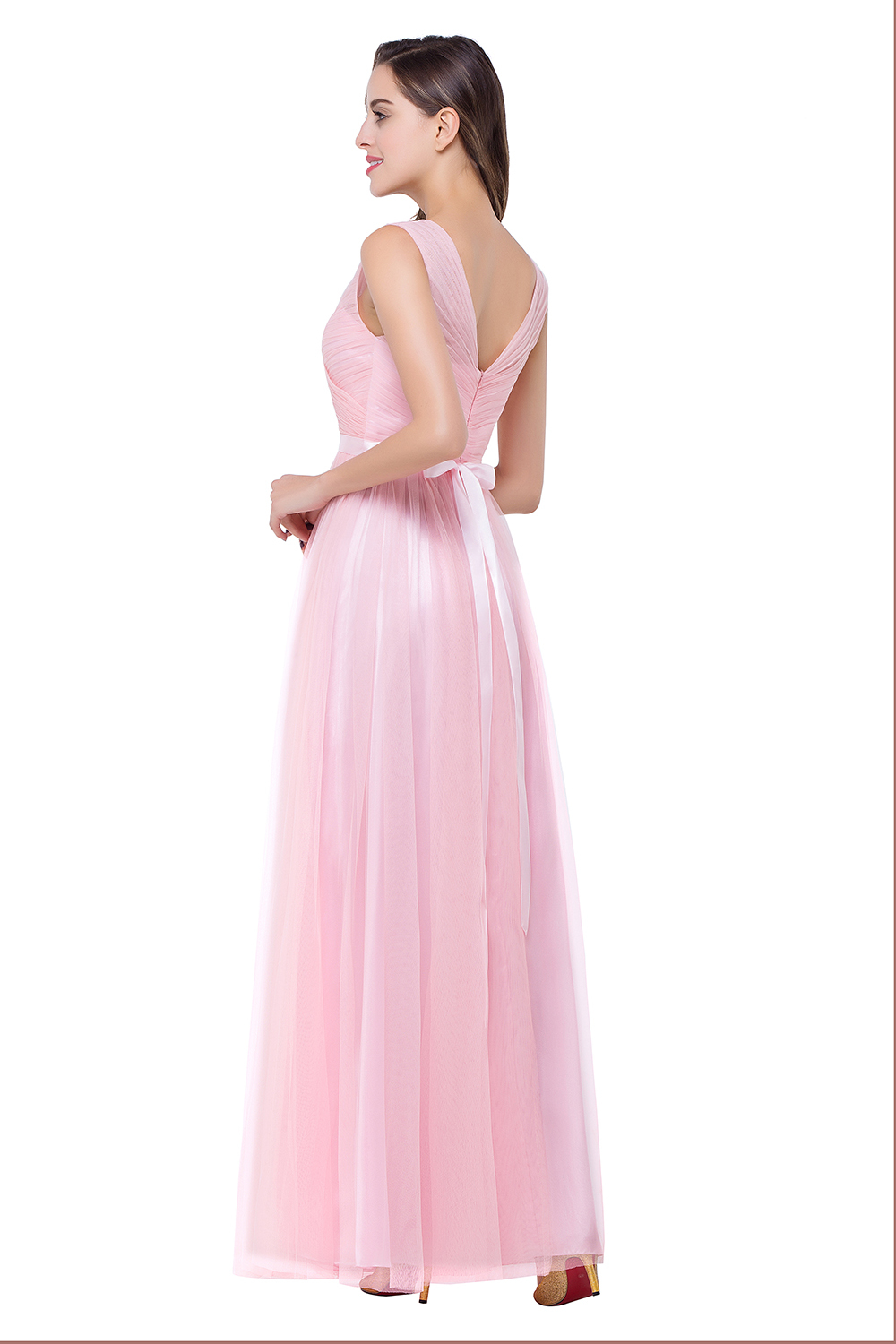 ELLIOT | A-line Sleeveless V-neck Floor-length Tulle Bridesmaid Dresses-newarrivaldress