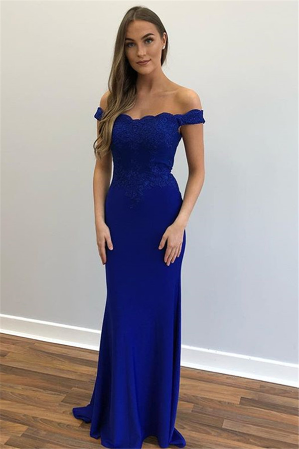 Glamorous Off-The-Shoulder Appliques Sleeveless Mermaid Prom Dresses-newarrivaldress