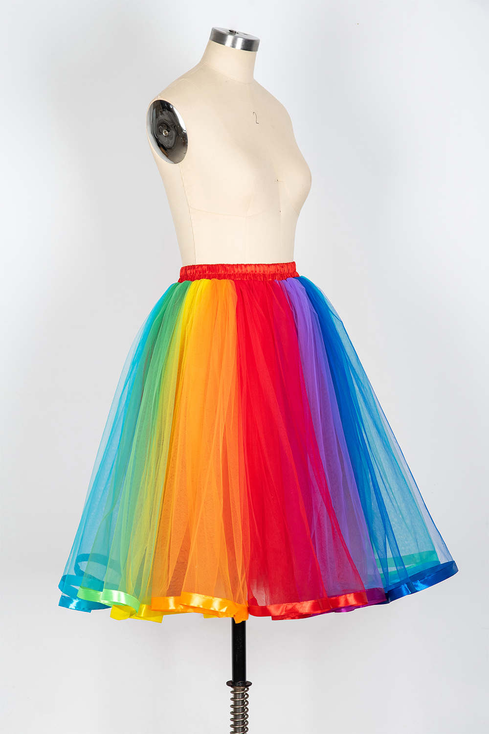 Rainbow Knee Length Skirt Layered Tulle Skirt Girls Colorful Costumes-newarrivaldress