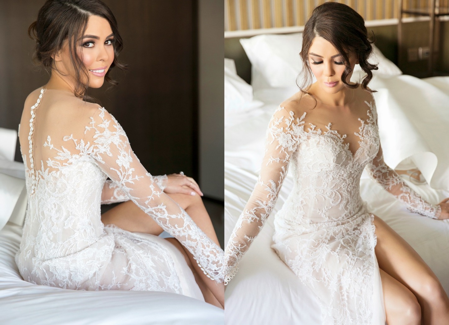 Satin Elegant A-Line Wedding Dresses Long Sleeve Lace Appliques Bridal Gowns-newarrivaldress