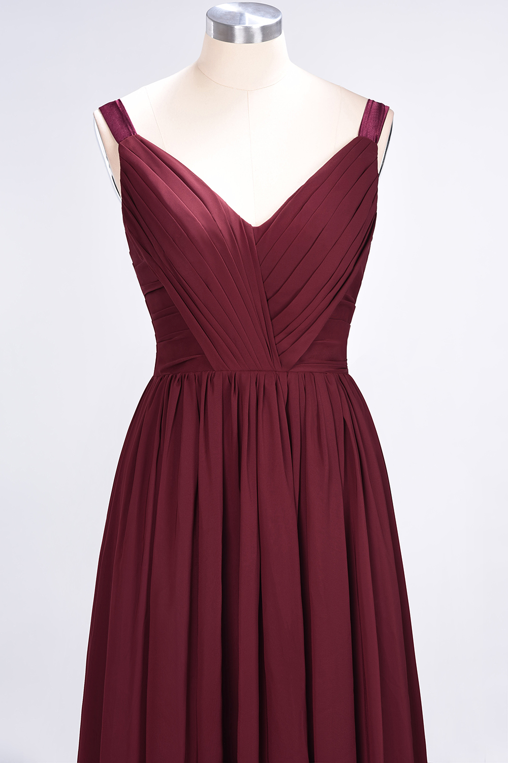 Elegant Princess Chiffon Straps V-Neck Sleeveless Backless Floor-Length Bridesmaid Dress with Ruffles-newarrivaldress