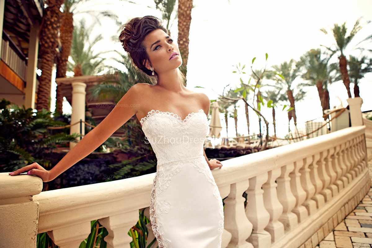 Sweetheart White Lace Wedding Dresses 2018 Mermaid Zipper Sleeveless Bridal Dresses-newarrivaldress