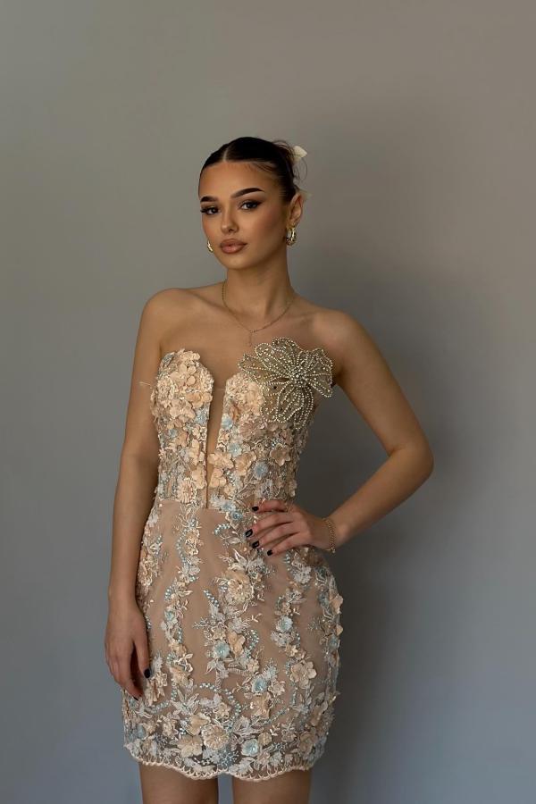 Sweetheart Short Prom Dress Crystals Flowers Bodycon Party Dress-newarrivaldress