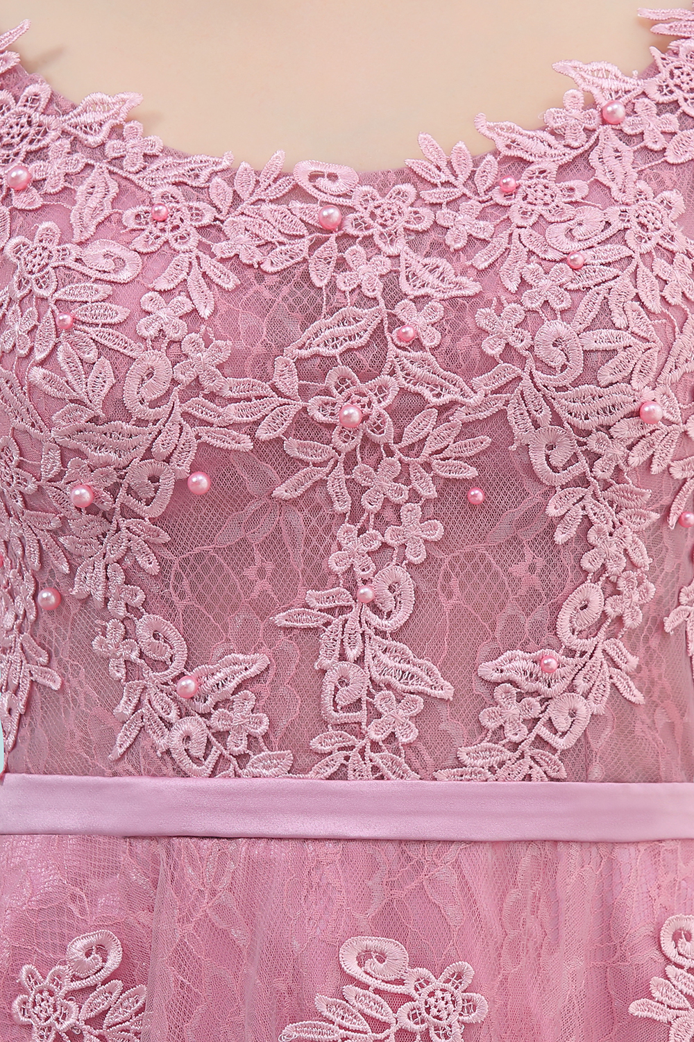 WILMA | Ball Gown Illusion Neckline Tea Length Lace Tulle Dusty Pink Prom Dresses with Beading-newarrivaldress