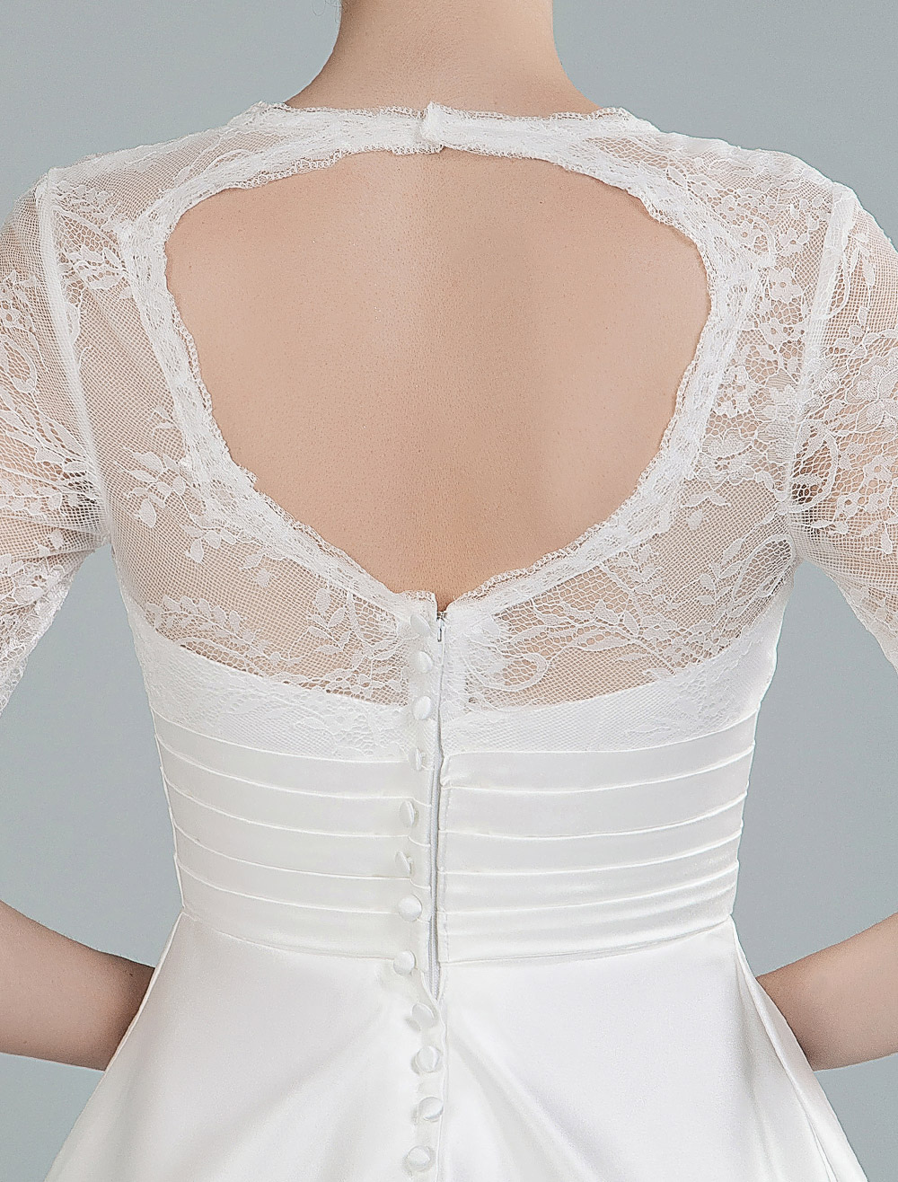 Short Wedding Dresses V Neck 3/4 Length Sleeves A Line Tea Length Traditional Bridal Dresses-newarrivaldress