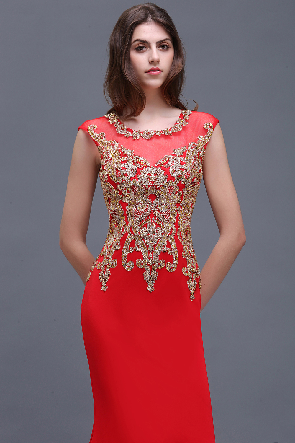 BELEN | Sheath Round Neck Floor-Length Red Prom Dresses With Applique-newarrivaldress