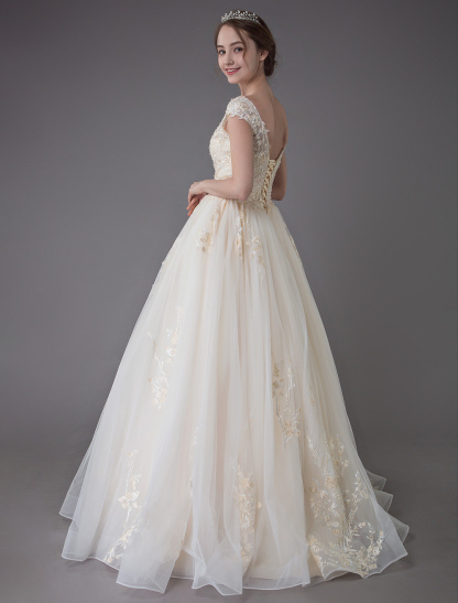 Wedding Dresses Princess Ball Gowns Champagne Lace Applique Beaded Colored Maxi Bridal Dress-newarrivaldress