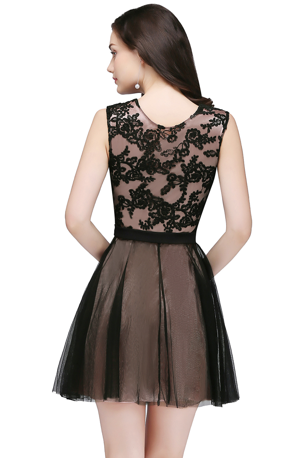 ELEANOR | A-line Crew Short Sleeveless Tulle Lace Appliques Prom Dresses-newarrivaldress