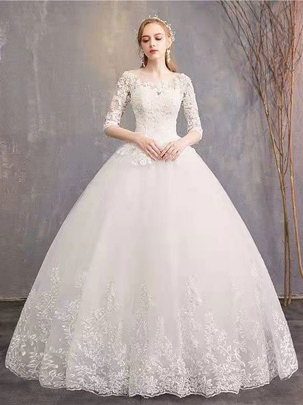 Wedding Dresses Eric White Jewel Neck Half-Sleeve Soft Tulle Lace Up Floor Length Bride Dresses-newarrivaldress