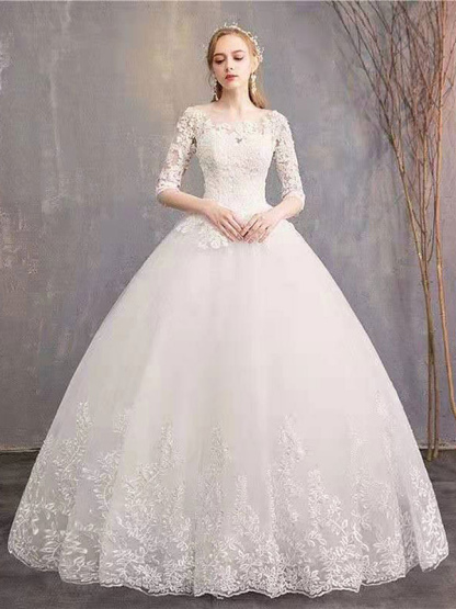 Wedding Dresses Eric White Jewel Neck Half-Sleeve Soft Tulle Lace Up Floor Length Bride Dresses-newarrivaldress
