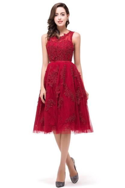 DANA | A-Line Knee-Length Red Lace Tull Prom Dresses with sequins-newarrivaldress