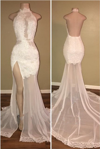 Delicate White Front Split Lace Open Back Prom Dresses BA8228-newarrivaldress