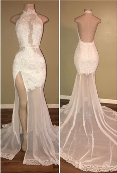 Delicate White Front Split Lace Open Back Prom Dresses BA8228-newarrivaldress