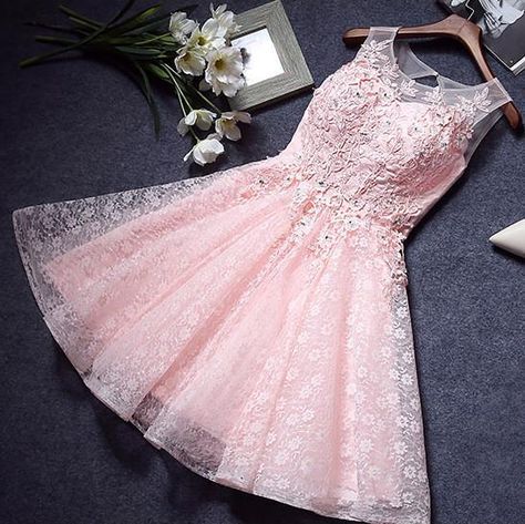 Custom Made A-line Lace Pink Sleeveless Appliques Sexy Short Homecoming Dresses-newarrivaldress