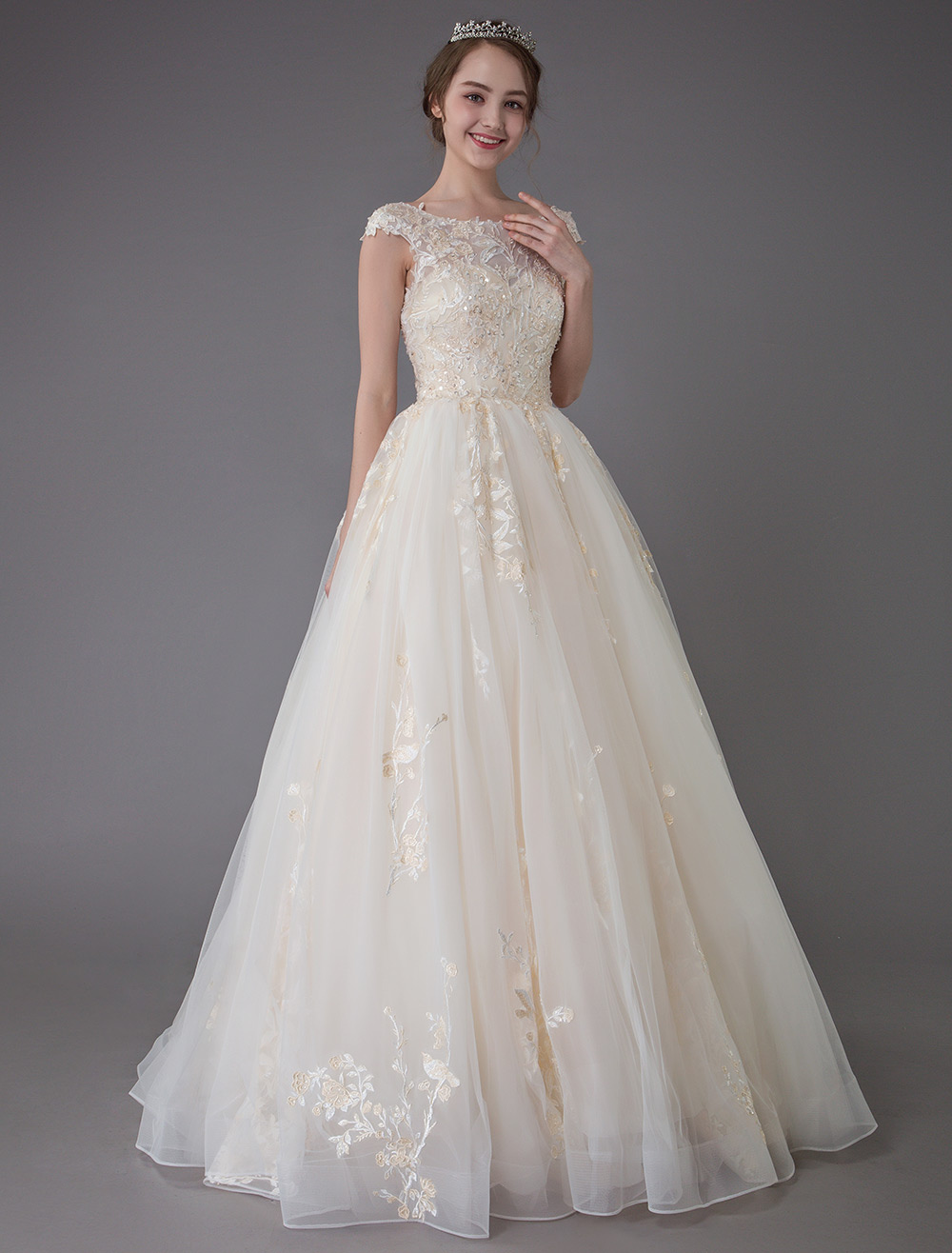 Wedding Dresses Princess Ball Gowns Champagne Lace Applique Beaded Colored Maxi Bridal Dress-newarrivaldress