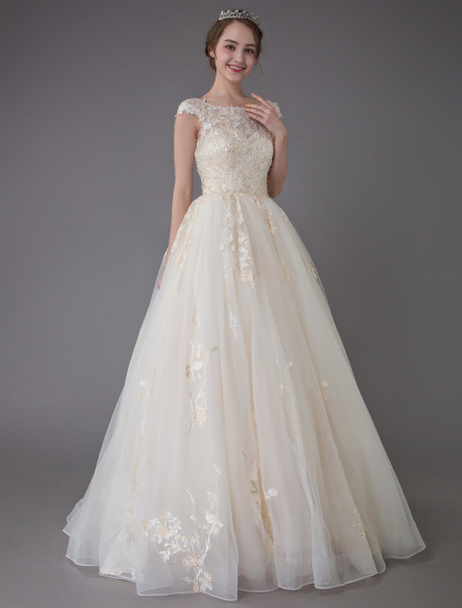 Wedding Dresses Princess Ball Gowns Champagne Lace Applique Beaded Colored Maxi Bridal Dress-newarrivaldress