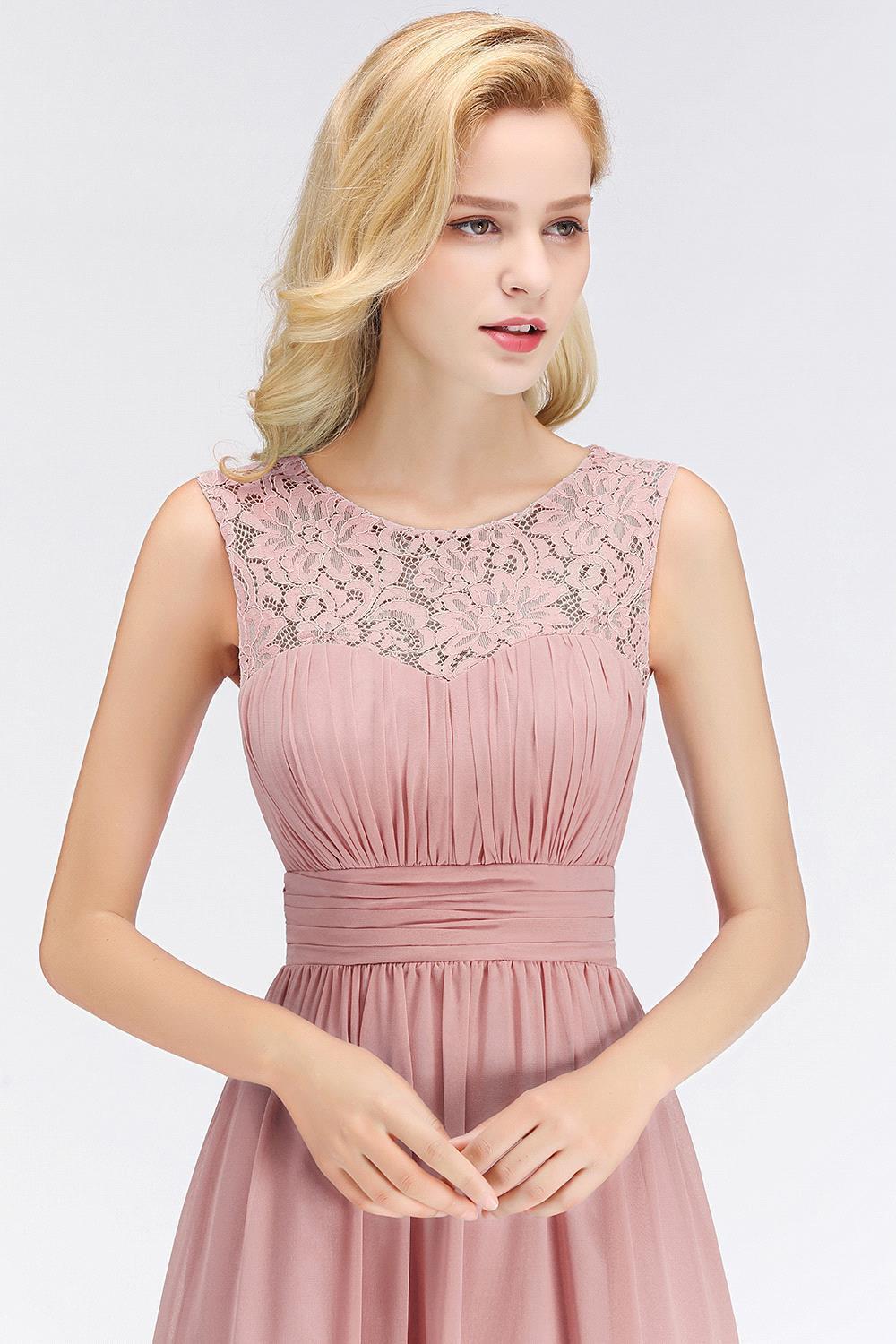 Elegant Long Sleeveless Lace Scoop Chiffon Bridesmaid Dress-newarrivaldress