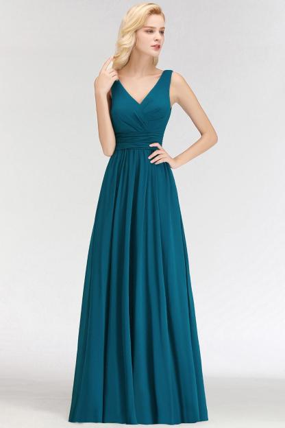 Sleeveless Chiffon Newest A-line Straps Floor-length Bridesmaid Dress-newarrivaldress