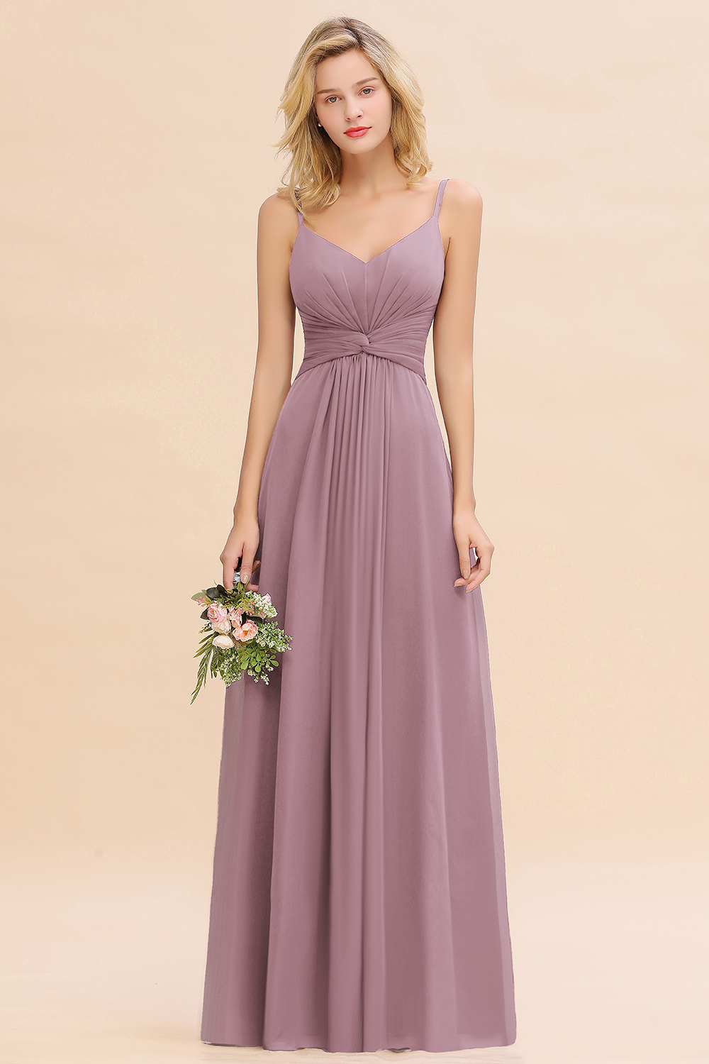 Elegant Sleeveless Ruffle Chiffon Bridesmaid Dress Affordable Backless Long Wedding Party Dress-newarrivaldress