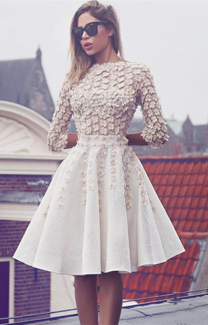 Modern Flowers Jewel Long Sleeve Mini Short Homecoming Dress BA6905-newarrivaldress