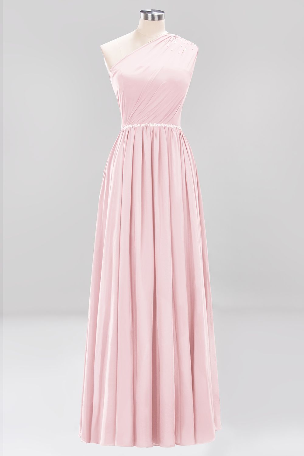 Elegant A-Line Burgundy Chiffon One-Shoulder Sleeveless Ruffles Floor-Length Bridesmaid Dresses with Beadings-newarrivaldress