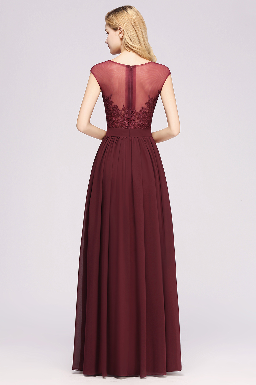 A-line Chiffon Lace Jewel Sleeveless Floor-Length Bridesmaid Dresses with Appliques-newarrivaldress