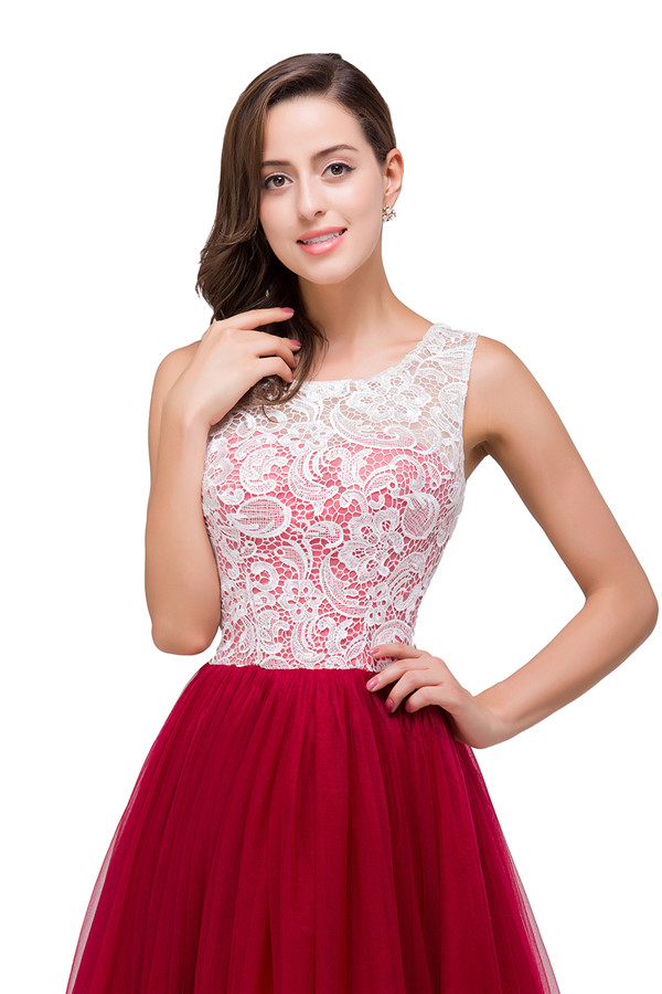 HANNA | A-line Crew Sweep-length Lace Chiffon Burgundy Bridesmaid Dresses With Button-newarrivaldress