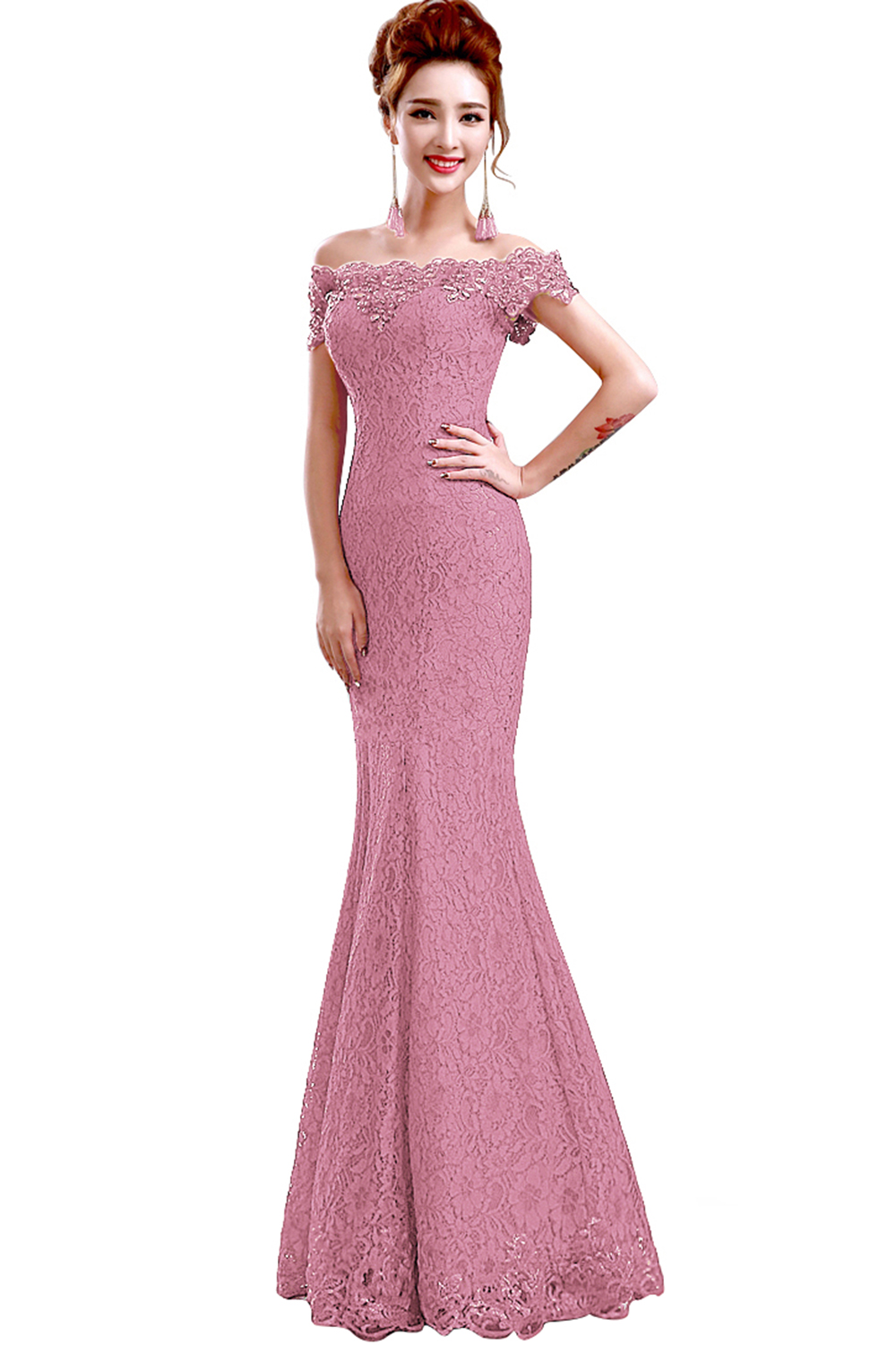 Crystal Beaded Red Mermaid Evening Dresses Off the Shoulder Prom Party Dress