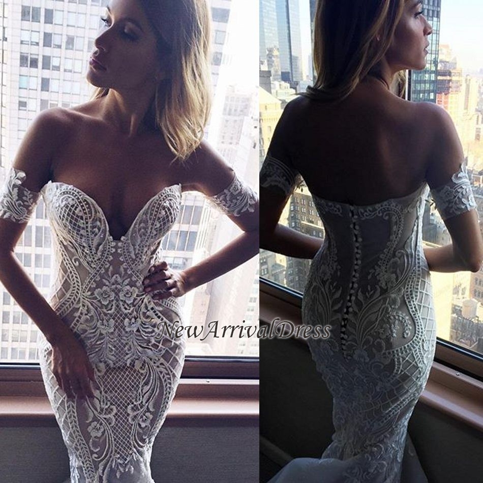 Zipper Embroider Sexy Off The Shoulder Mermaid Wedding Dresses-newarrivaldress