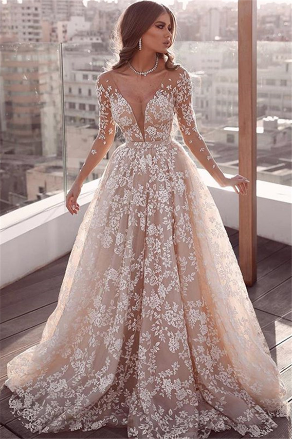 Elegant Lace Appliques Wedding Dresses | Long Sleeve Bridal Gowns-newarrivaldress