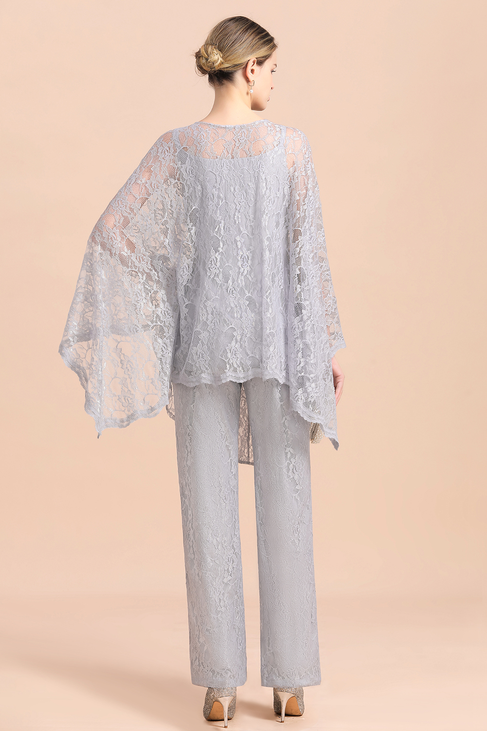 Silver Mother of Bride Pant Suits with Jacket Lace Appliques Wedding Guest Wear Outfits-newarrivaldress