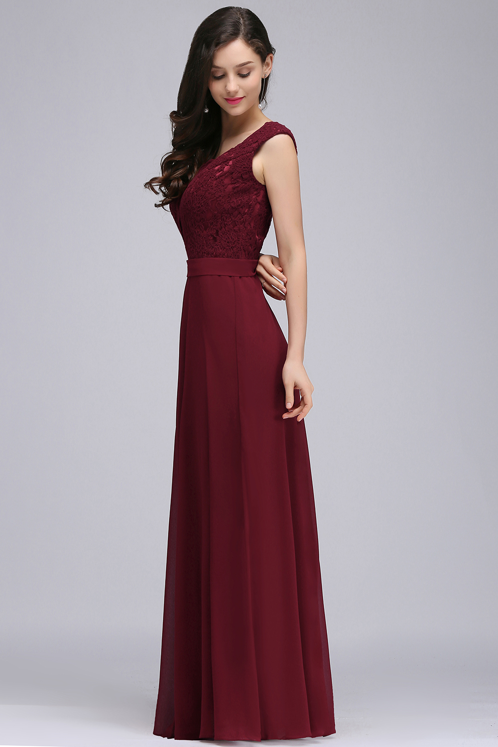CORINNE | A-line Floor-length Lace Burgundy Elegant Prom Dress-newarrivaldress