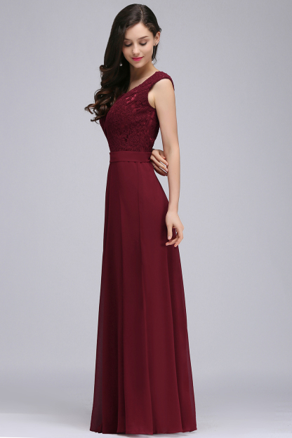 CORINNE | A-line Floor-length Lace Burgundy Elegant Prom Dress-newarrivaldress