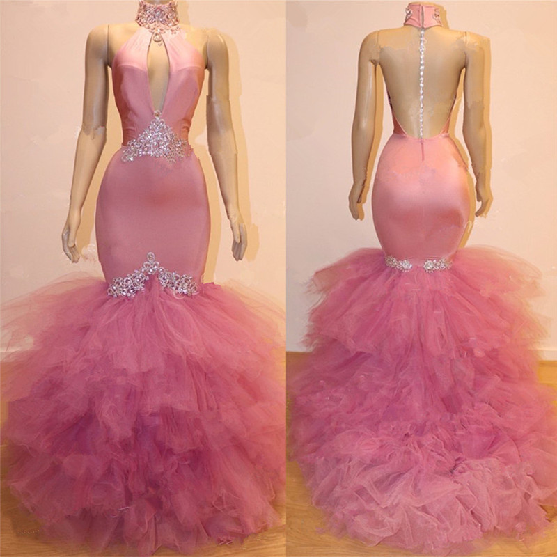 Keyhole Tulle Mermaid Long Prom Dresses for Formal | Sleeveless Beads Crystals Long Prom Dresses BC1555-newarrivaldress