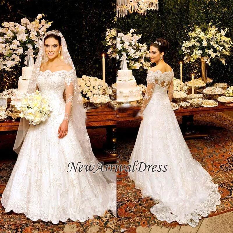 Beautiful Custom Made Button Long Sleeve Lace Wedding Dresses Online-newarrivaldress