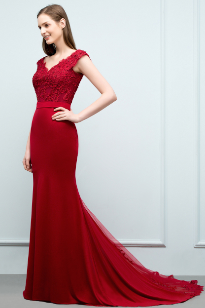 JOURNEY | Mermaid Floor Length V-neck Appliques Beads Prom Dresses with Sash-newarrivaldress